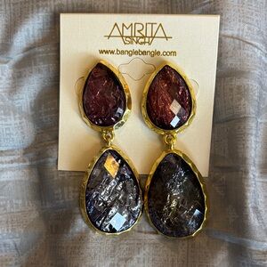 Amrita Singh Gold-Tone Teardrop Double Drop Earrings in Plum and Deep Lavender